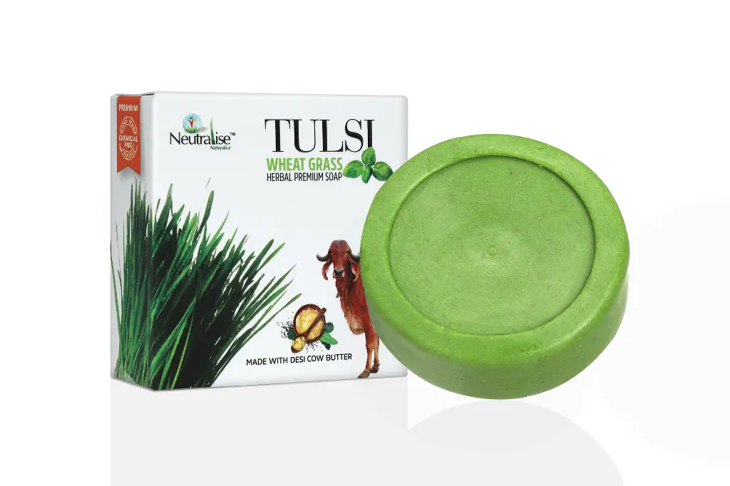 Wheatgrass  Tulasi Soap  for dry skin psoriasis eczema scales.webp