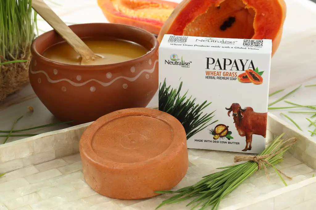 Neutralise Wheatgrass  Papaya Soap  for dry skin psoriasis eczema scales.webp